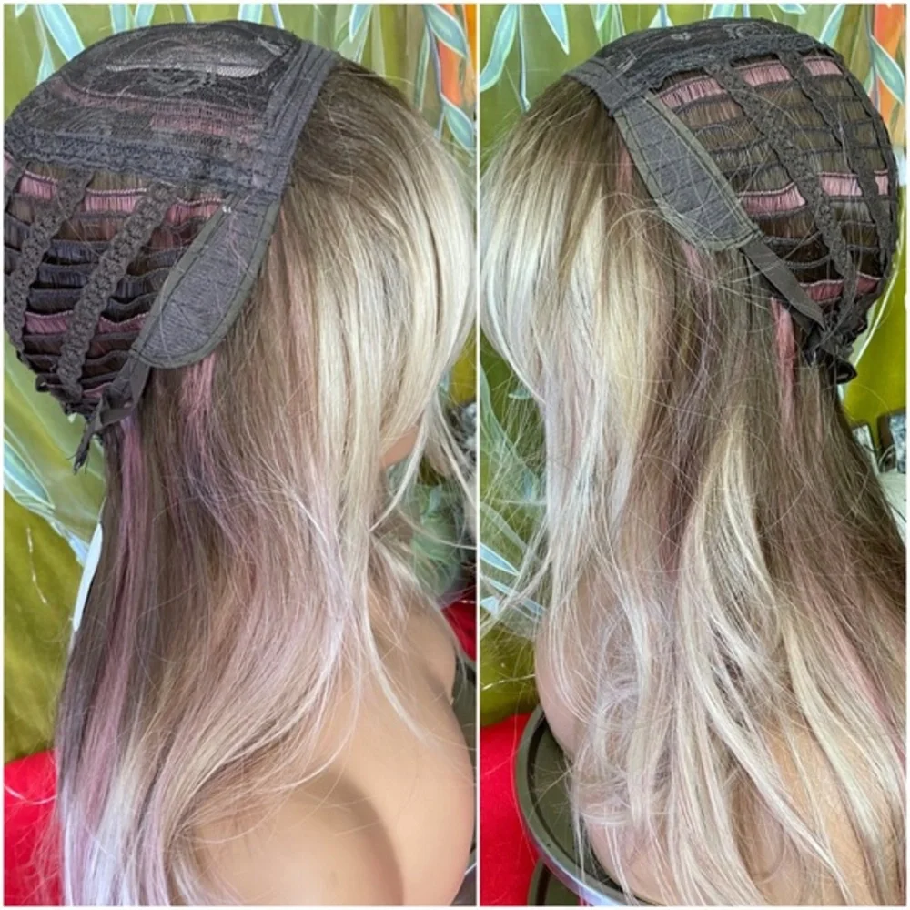 LAST ONE blonde with pink highlights layered wig